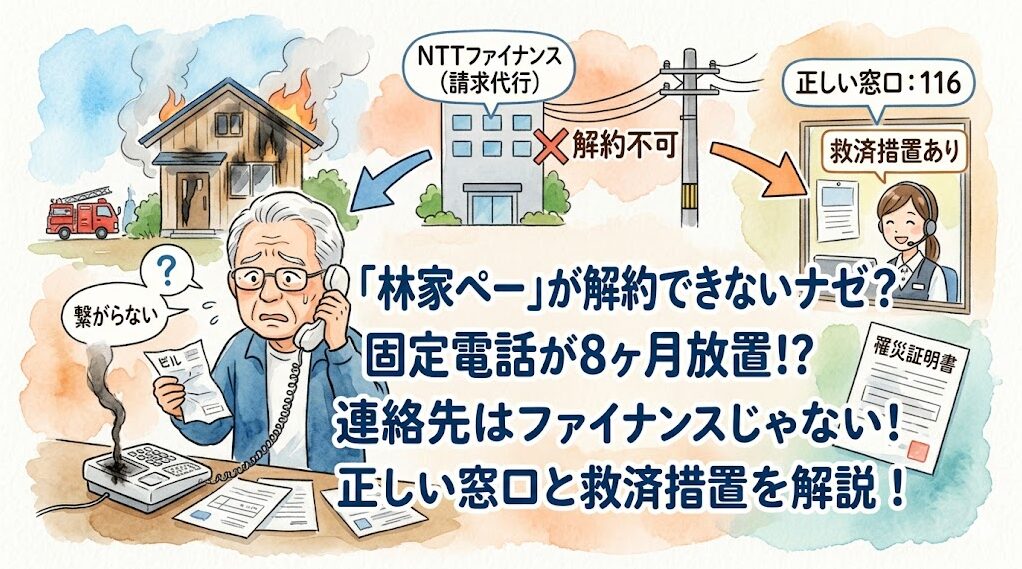 林家ペーがNTT解約できず8ヶ月放置のナゼ？連絡先はファイナンスじゃない！正しい窓口と火災時の救済措置を解説
