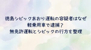 徳島シビックあおり運転の容疑者はなぜ軽乗用車で逮捕？無免許運転とシビックの行方を整理