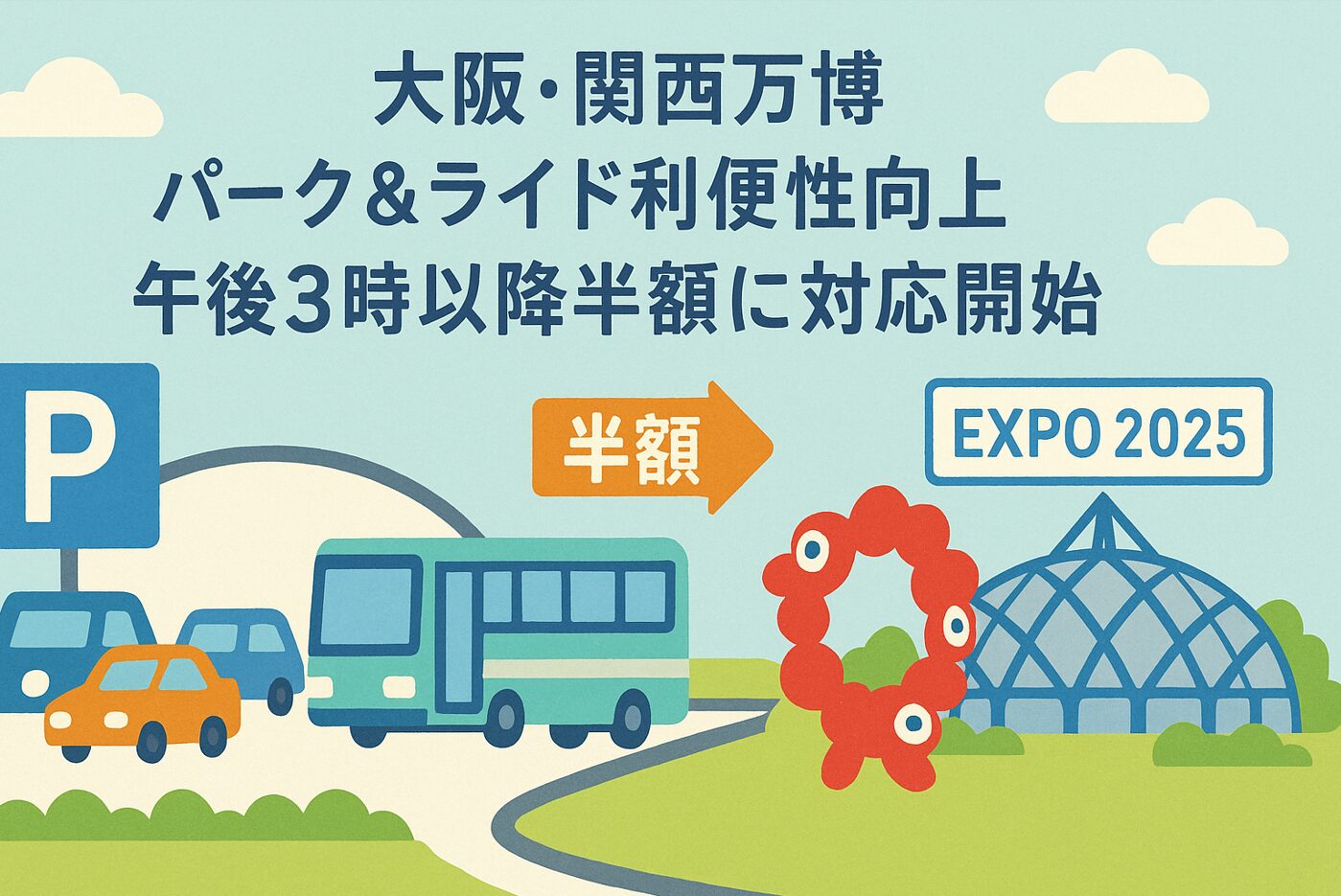 大阪・関西万博パーク＆ライド利便性向上 午後3時以降半額に対応開始